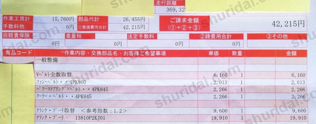 ホンダ HR-V GH2 のクランクプーリとVベルト全数交換の実際の整備明細書