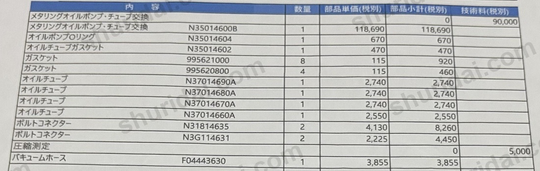 マツダ RX-7 FC3S のメタリングオイルポンプ交換の実際の整備明細書