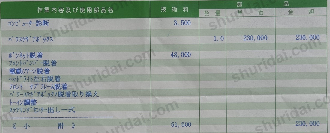 スマート フォーフォー W453 のパワステギアボックス交換の実際の整備明細書